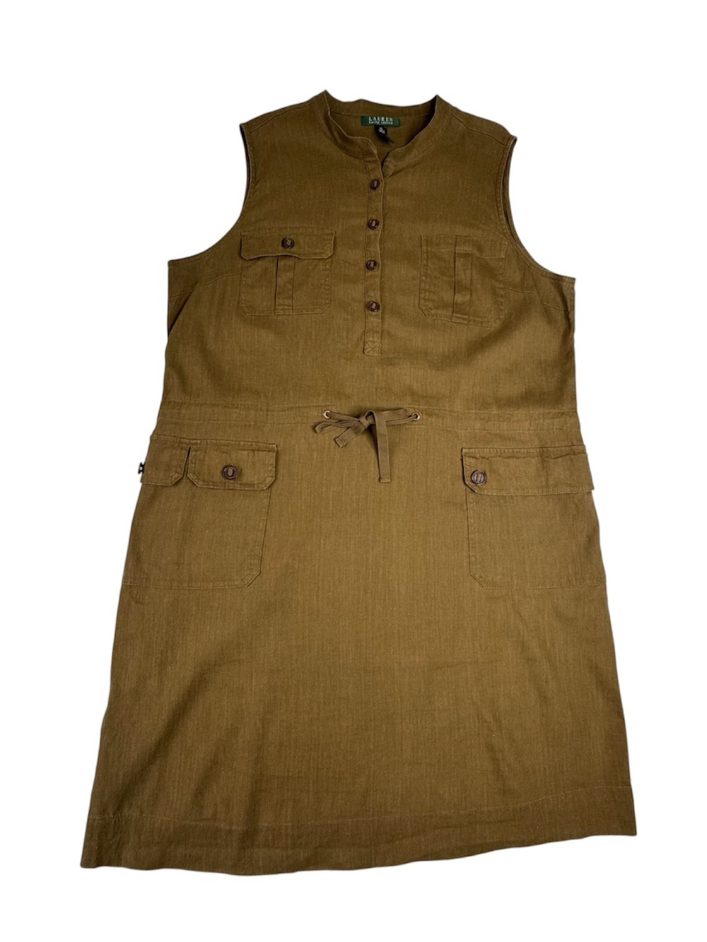 Lauren Ralph Lauren Green Linen Blend Sleeveless Utility Dress Size XL